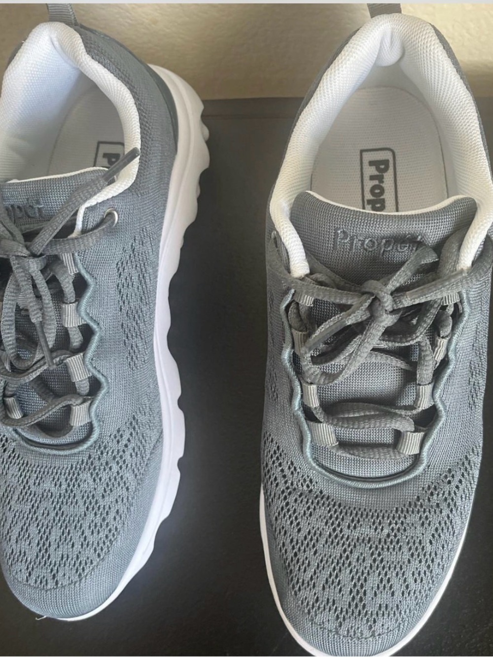 Propet Women’s Grey Knit Lace-Up Athletic Shoes with White Sole